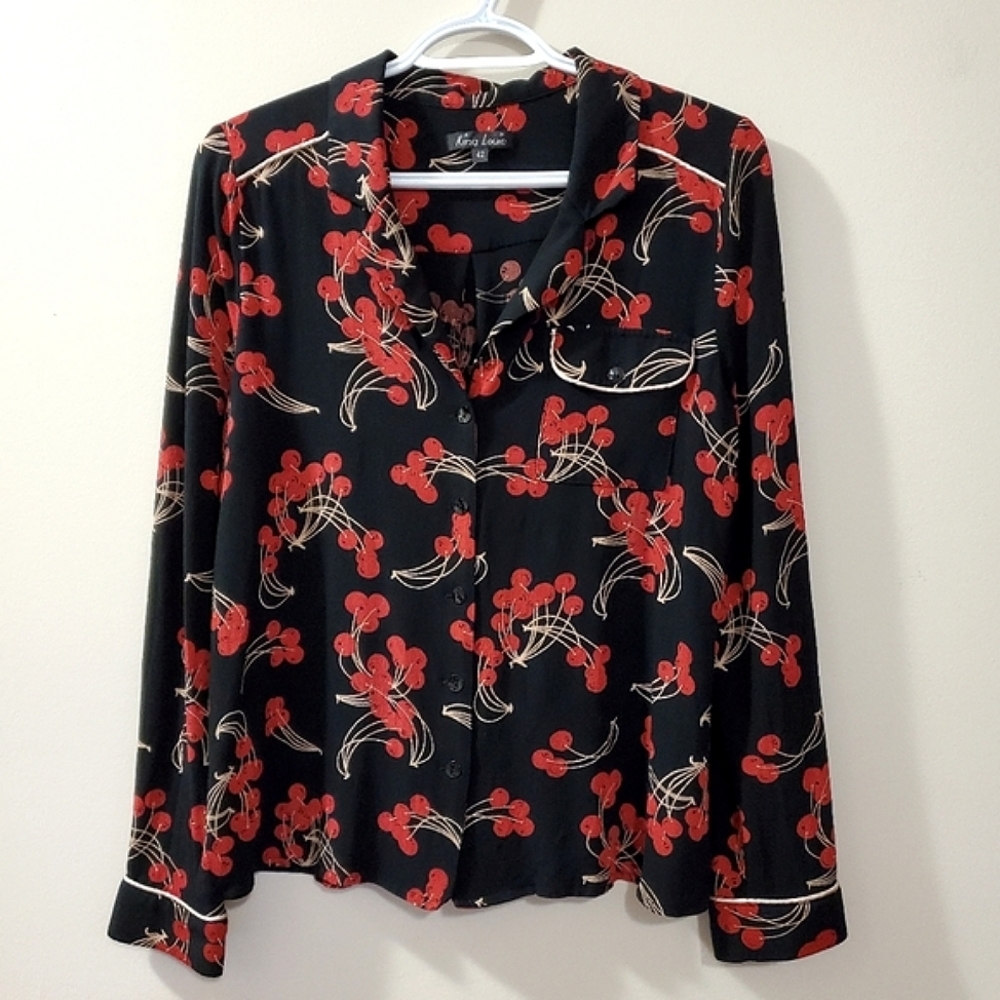 King Louie - Vintage Inspired Cherry Print Blouse - Size L